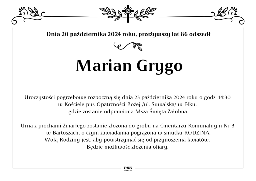 Marian Grygo - nekrolog